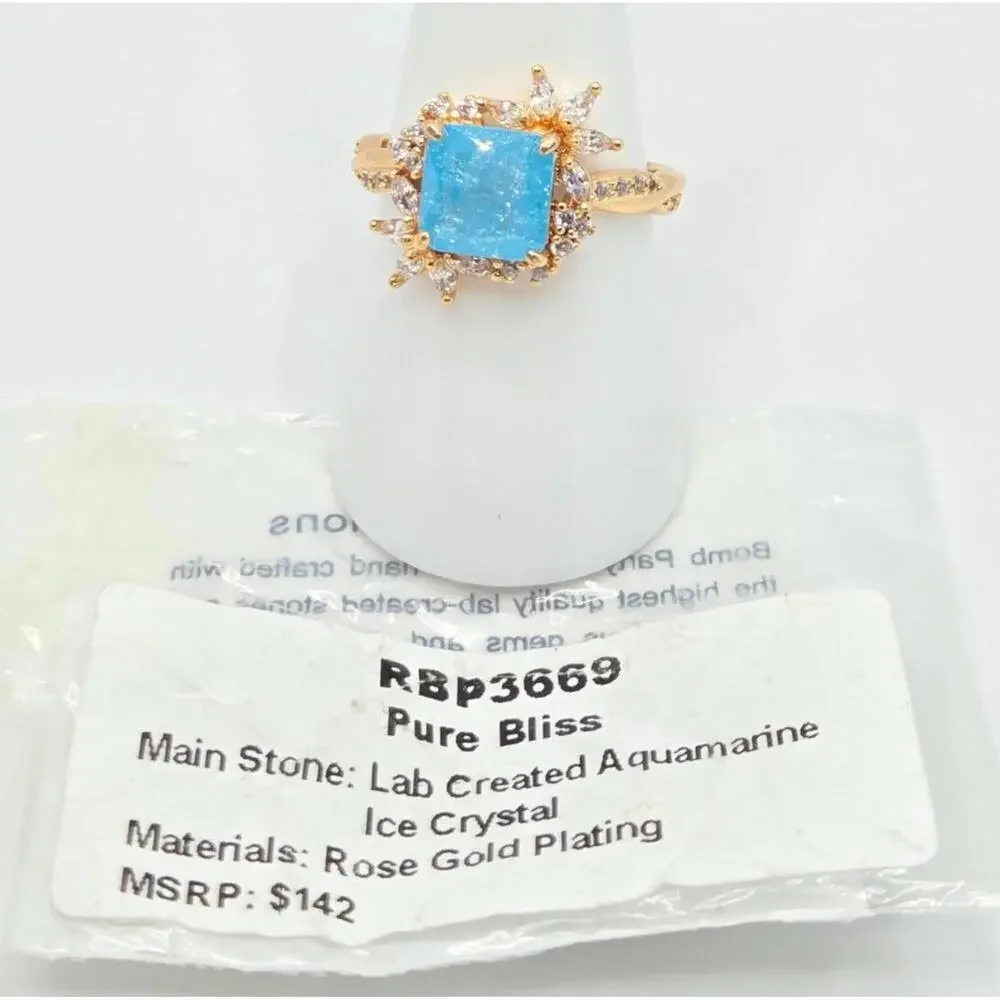 Bomb Party Ring ~ Lab Created Aquamarine Ice Crystal ~Pure Bliss ~ Size 8 - Picture 4 of 4